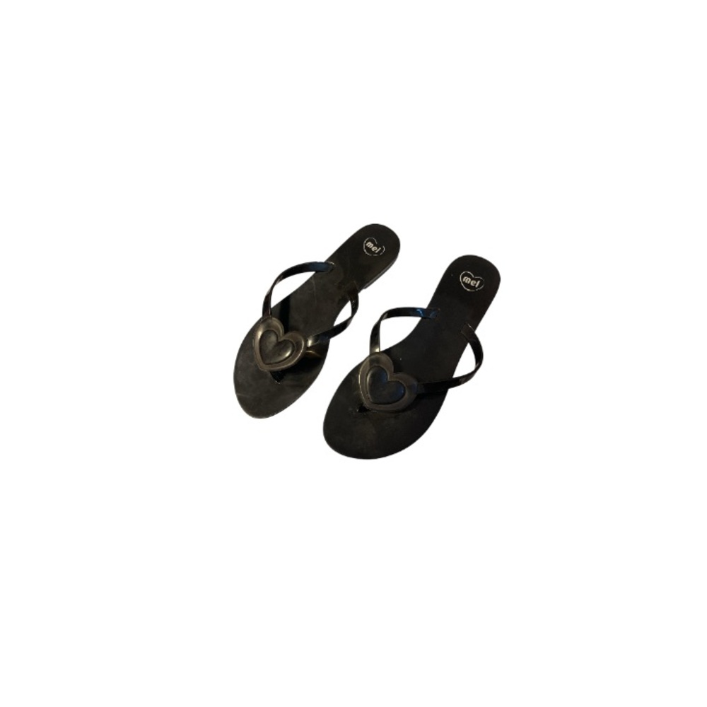 Melissa Black Jelly Thong Sandals with Hearts - Women’s Size 7